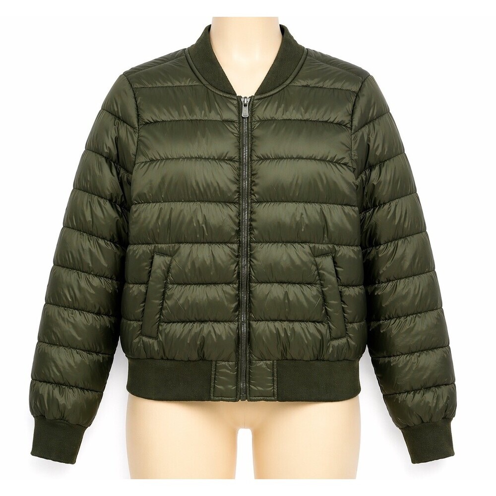 Garage Jacket Women's Medium Olive Green Coat Packable Slim Puffer Bag Retro